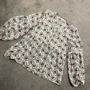 Max Studio Floral Print Balloon Sleeve Babydoll Blouse Size S
